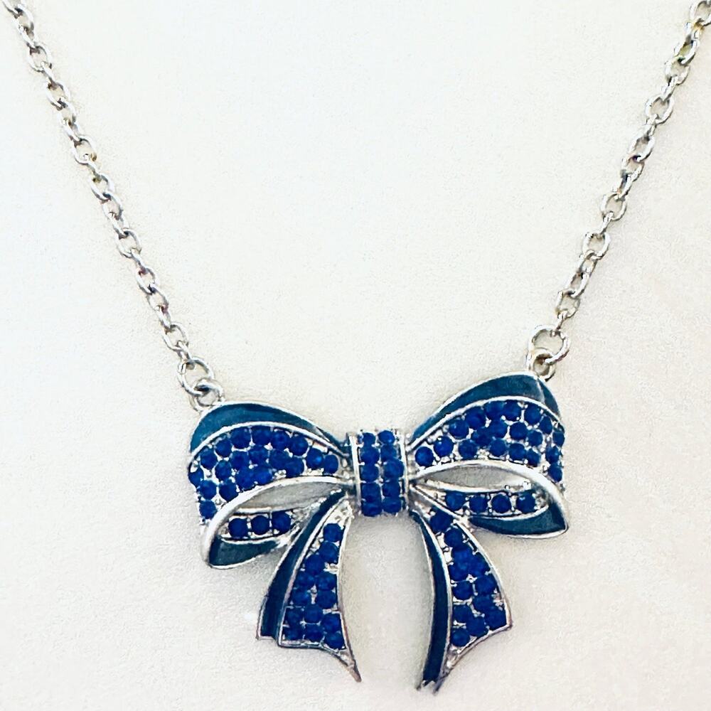 Silver Blue Bow Necklace - Picture 2 of 2